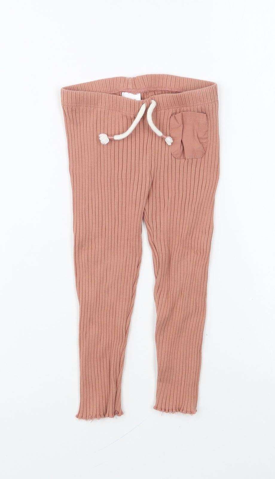 NEXT Girls Brown Cotton Jogger Trousers Size 2-3 Years Regular Drawstring