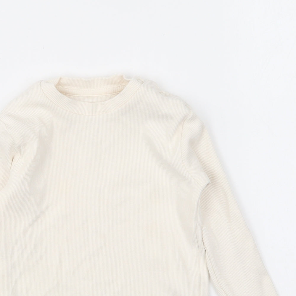 Marks and Spencer Girls White Cotton Basic T-Shirt Size 2-3 Years Round Neck Pullover