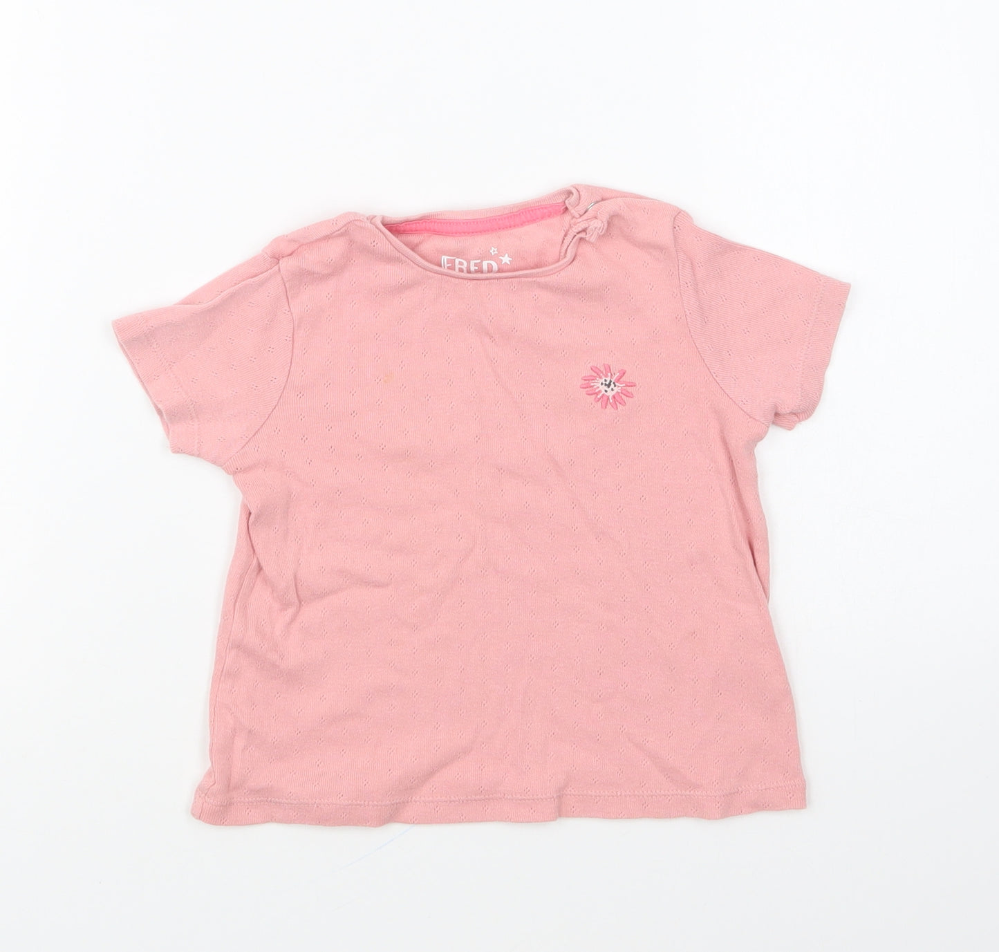 F&F Girls Pink Cotton Basic T-Shirt Size 12-18 Months Round Neck Snap