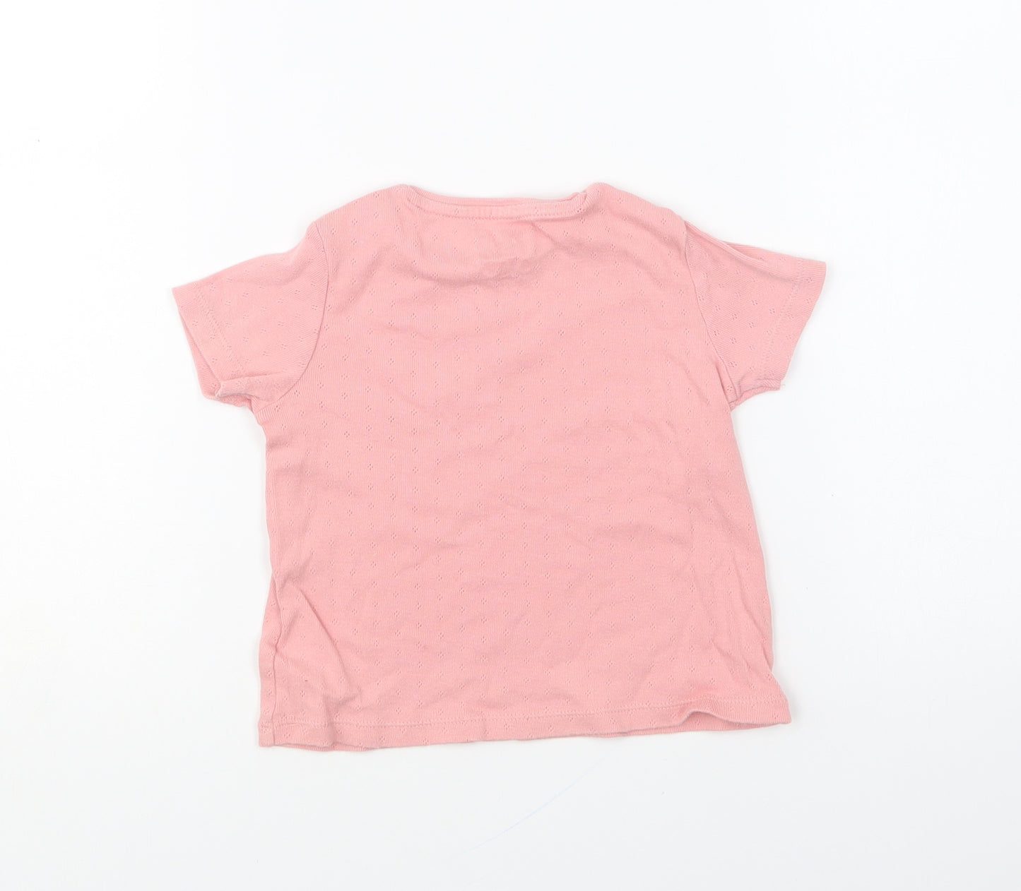 F&F Girls Pink Cotton Basic T-Shirt Size 12-18 Months Round Neck Snap
