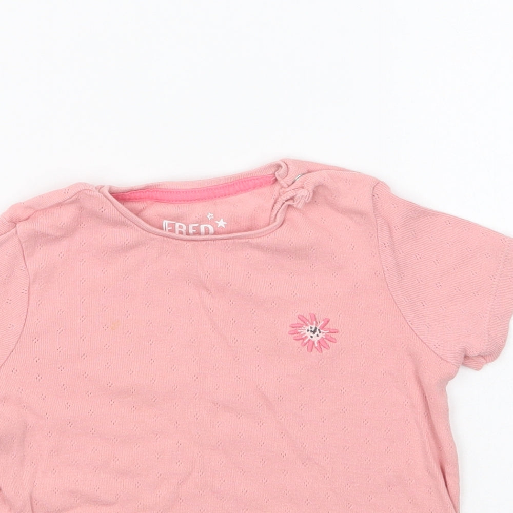 F&F Girls Pink Cotton Basic T-Shirt Size 12-18 Months Round Neck Snap