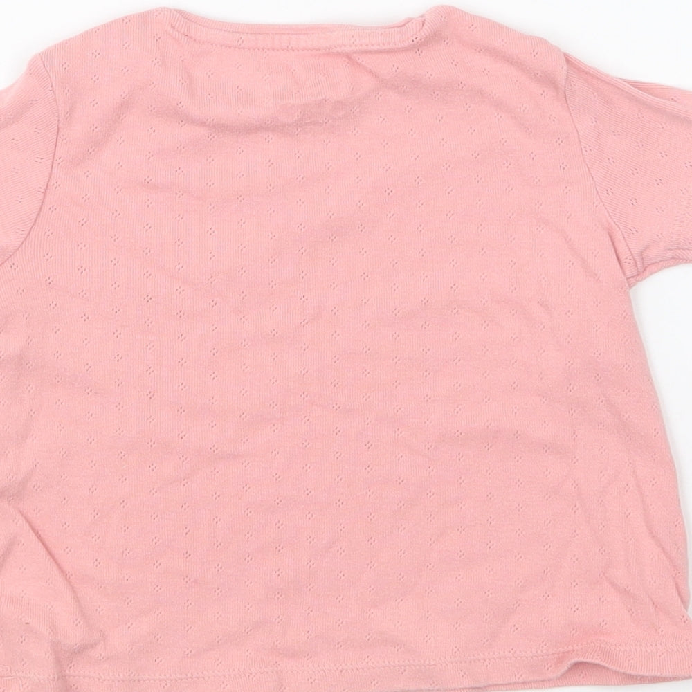 F&F Girls Pink Cotton Basic T-Shirt Size 12-18 Months Round Neck Snap