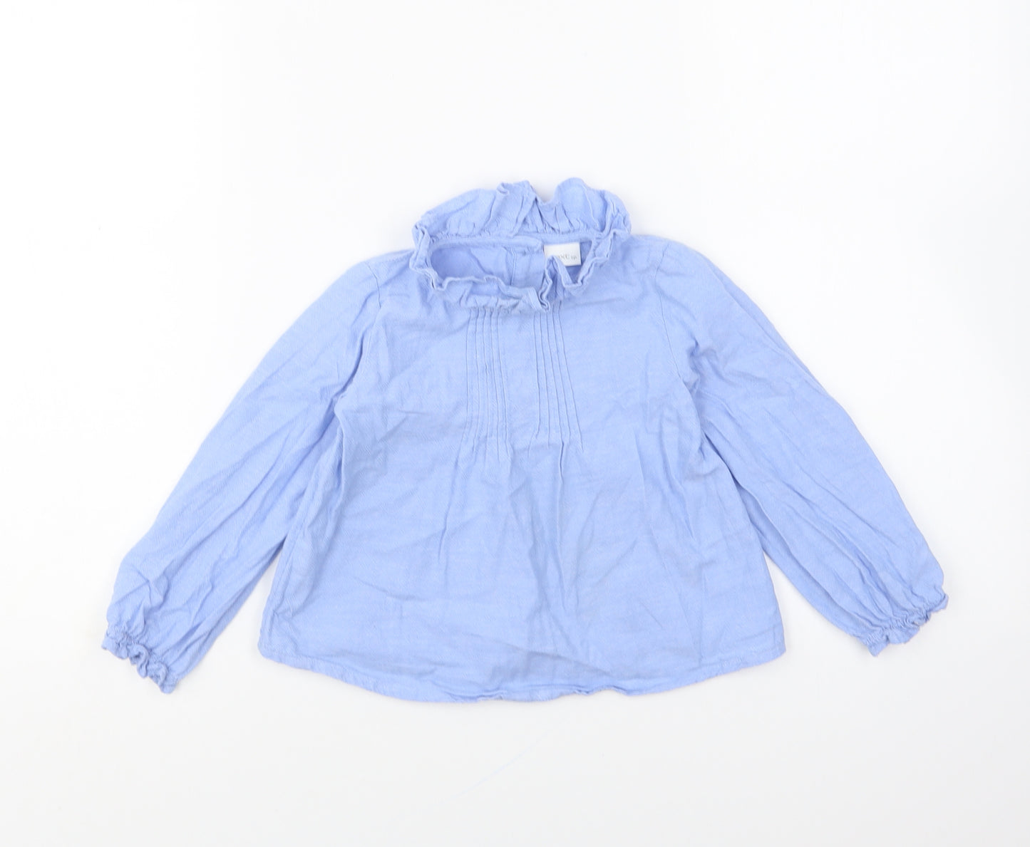 NEXT Girls Blue Cotton Basic Blouse Size 2-3 Years High Neck Button