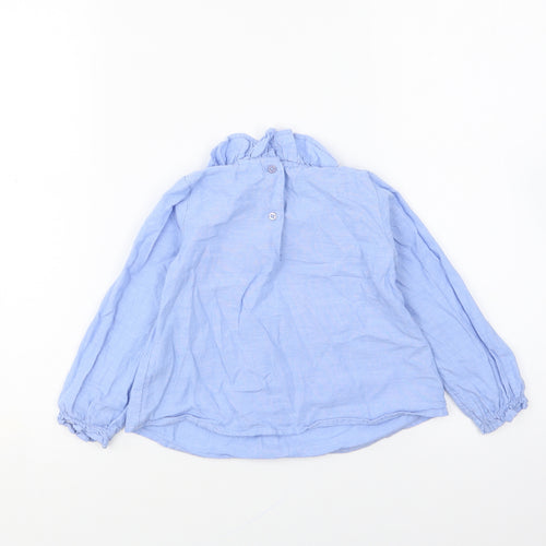 NEXT Girls Blue Cotton Basic Blouse Size 2-3 Years High Neck Button