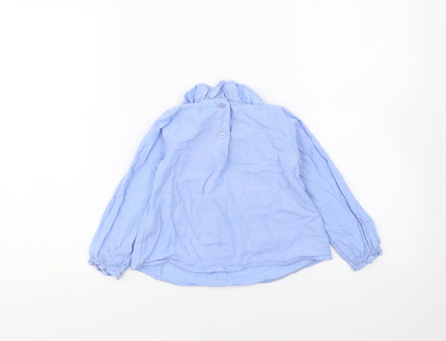 NEXT Girls Blue Cotton Basic Blouse Size 2-3 Years High Neck Button