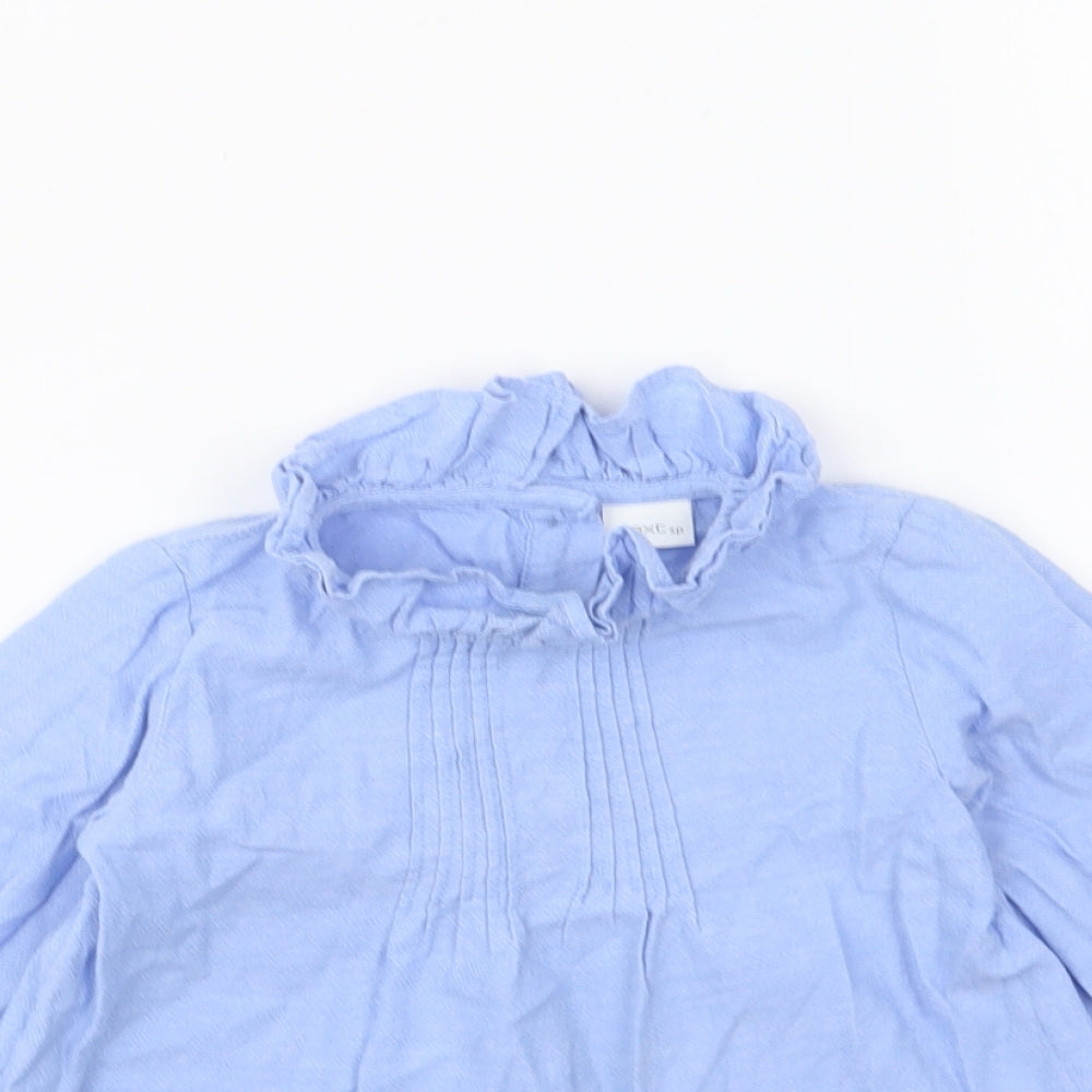 NEXT Girls Blue Cotton Basic Blouse Size 2-3 Years High Neck Button