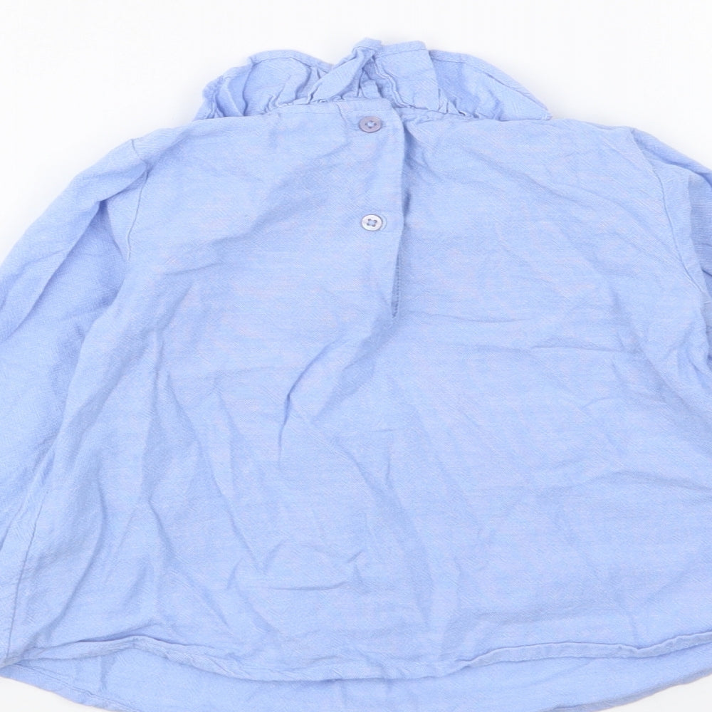 NEXT Girls Blue Cotton Basic Blouse Size 2-3 Years High Neck Button