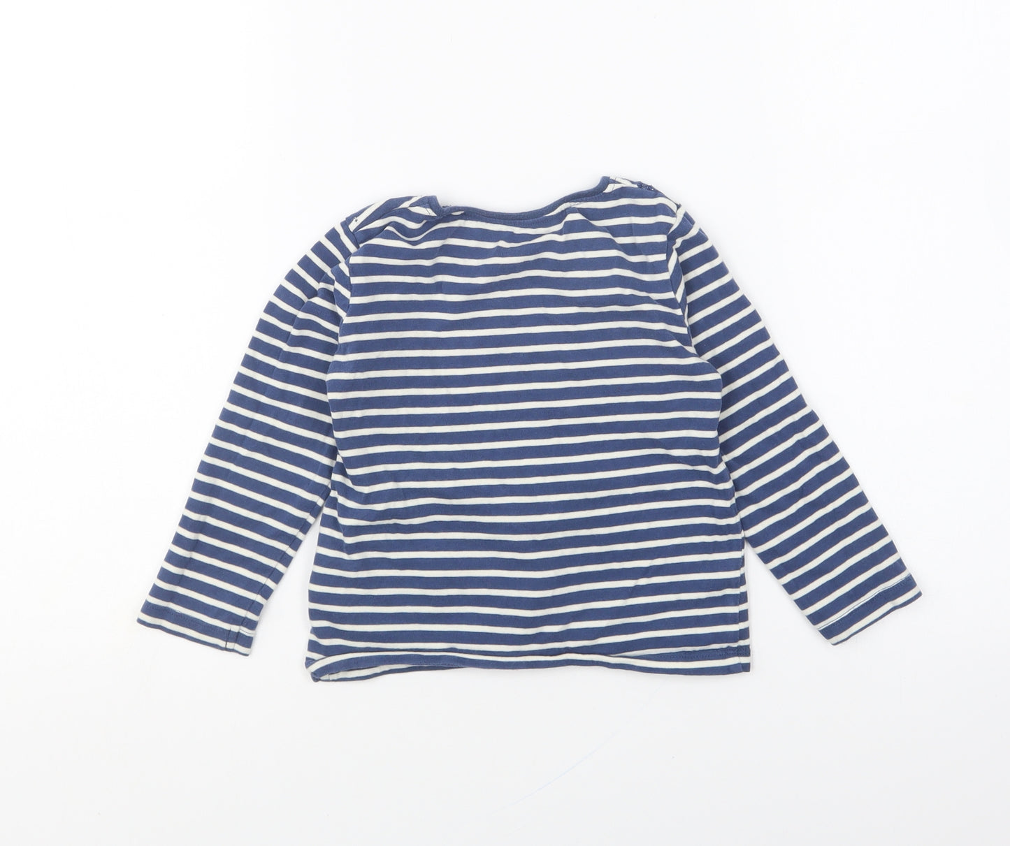 NEXT Girls Blue Striped Cotton Basic T-Shirt Size 2-3 Years Round Neck Pullover - Rainbow