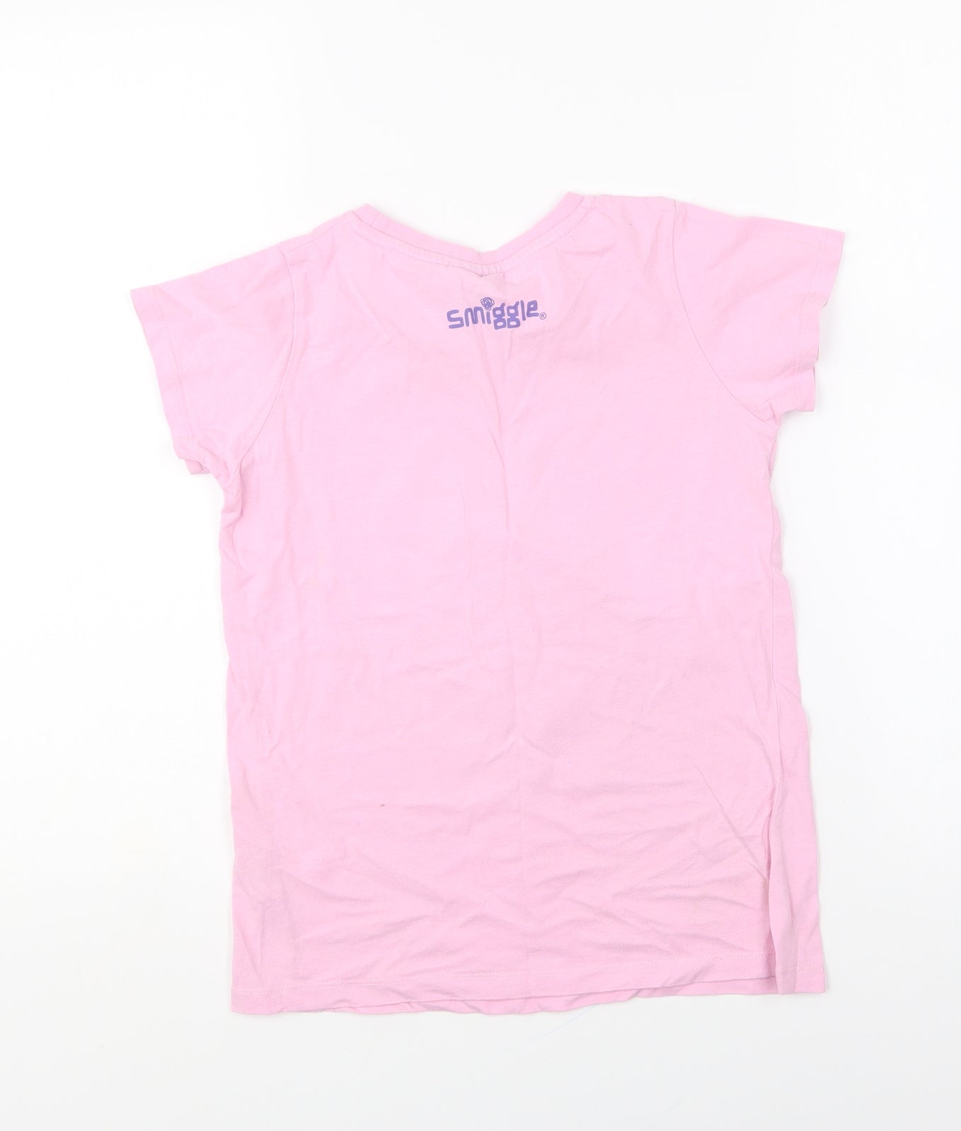 Smiggle Girls Pink Cotton Basic T-Shirt Size M Round Neck Pullover - Unicorn