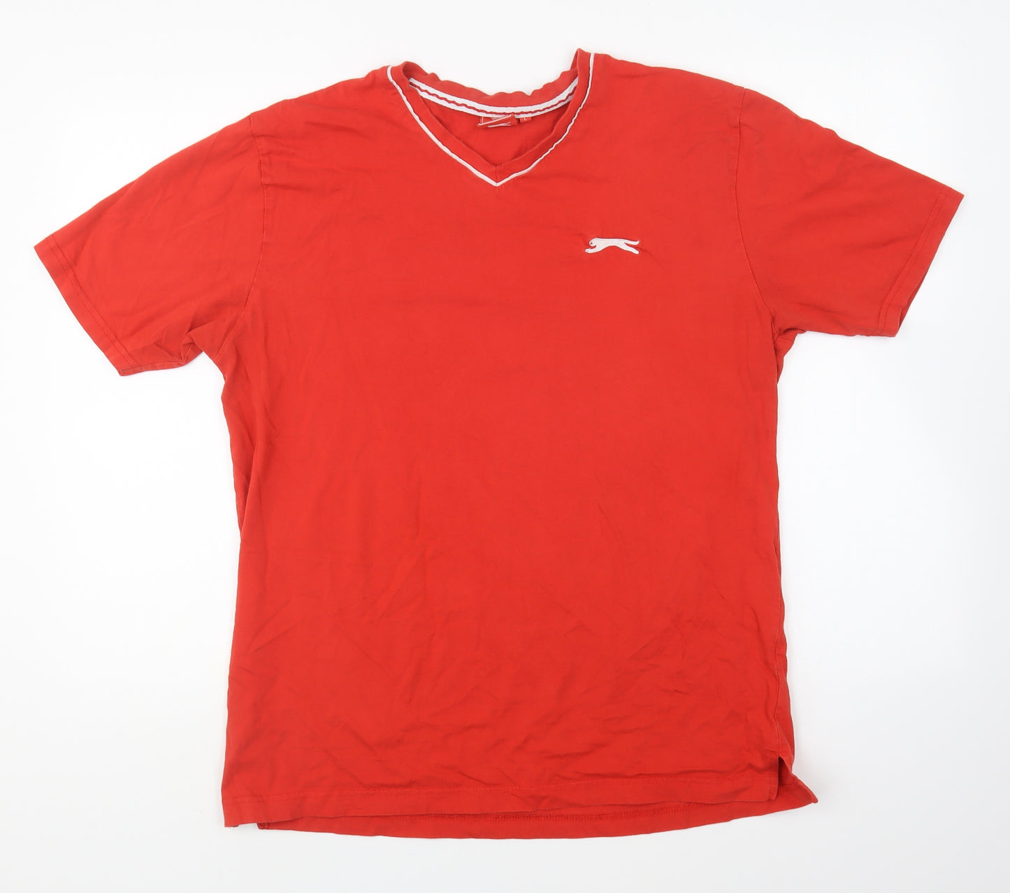 Slazenger Mens Red Cotton Basic T-Shirt Size L V-Neck Pullover