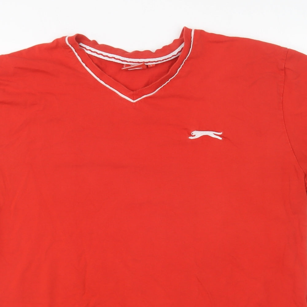 Slazenger Mens Red Cotton Basic T-Shirt Size L V-Neck Pullover