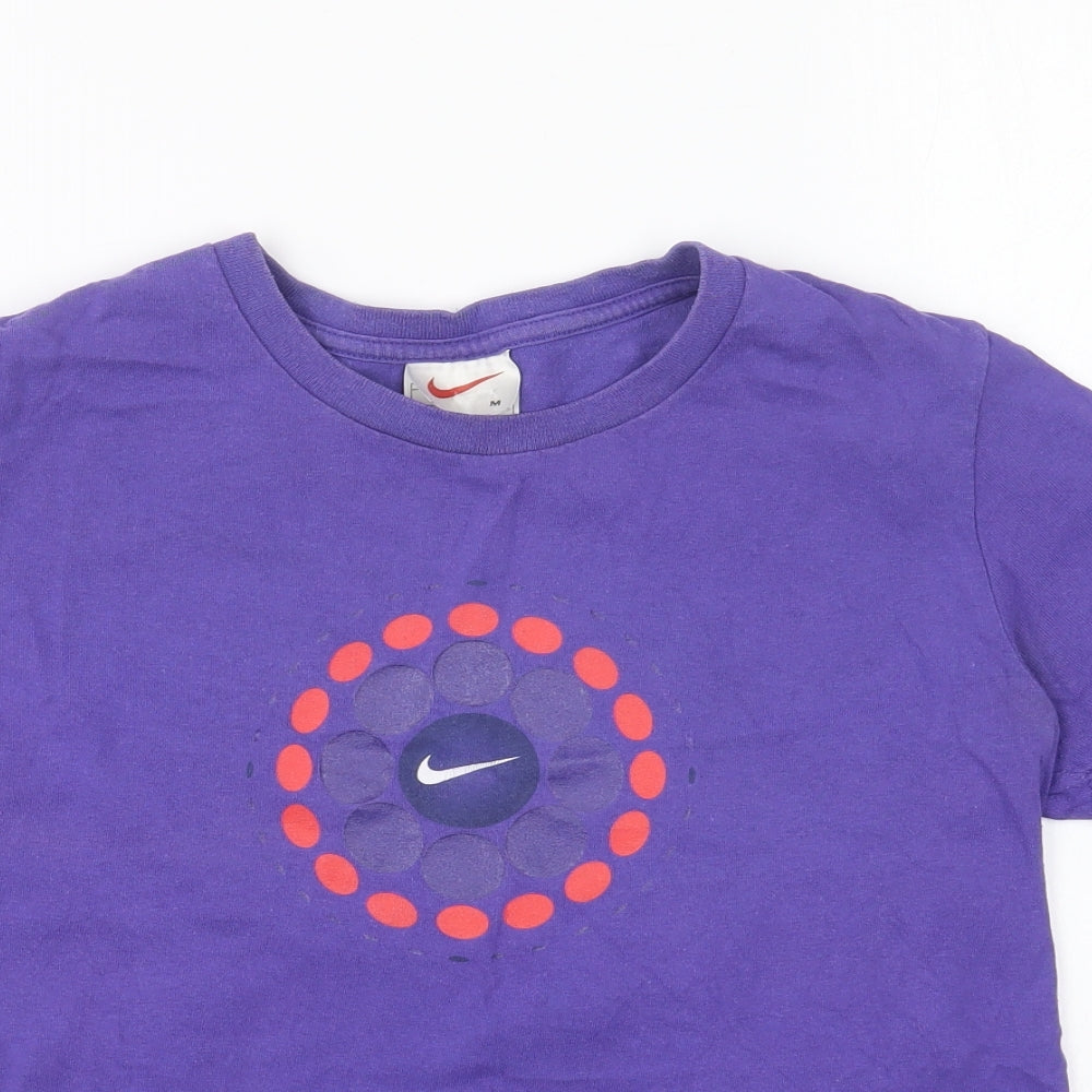 Nike Womens Purple Cotton Basic T-Shirt Size M Round Neck