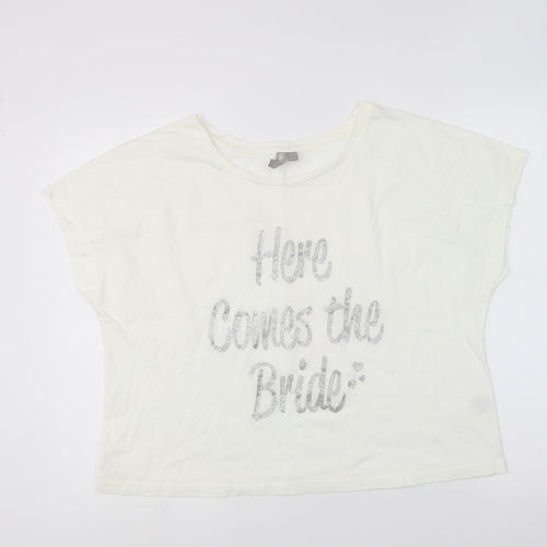ASOS Womens Ivory Cotton Basic T-Shirt Size M Round Neck - Here Comes The Bride