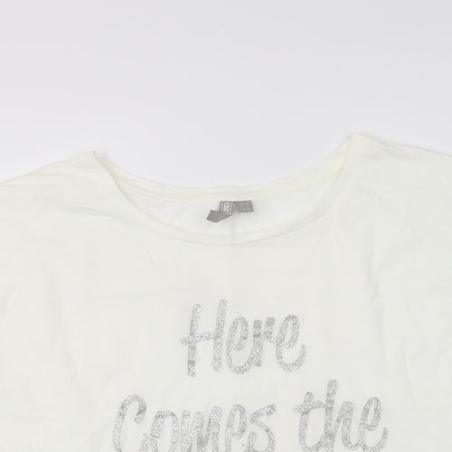 ASOS Womens Ivory Cotton Basic T-Shirt Size M Round Neck - Here Comes The Bride