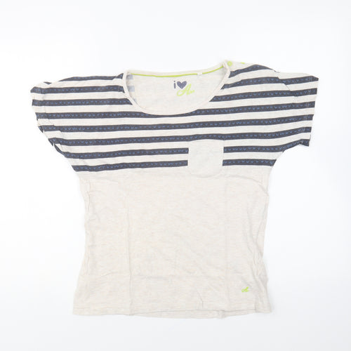 Marks and Spencer Womens Ivory Striped Cotton Basic T-Shirt Size 2XS Round Neck