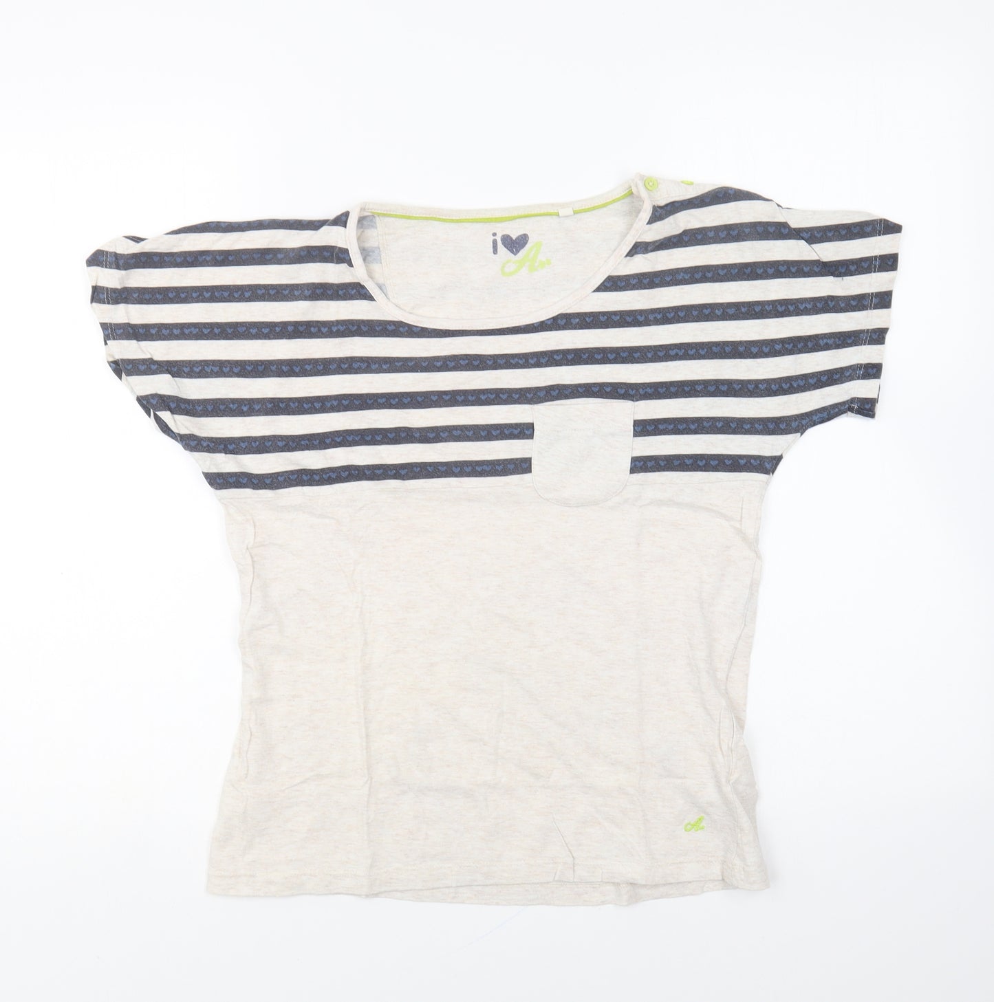 Marks and Spencer Womens Ivory Striped Cotton Basic T-Shirt Size 2XS Round Neck