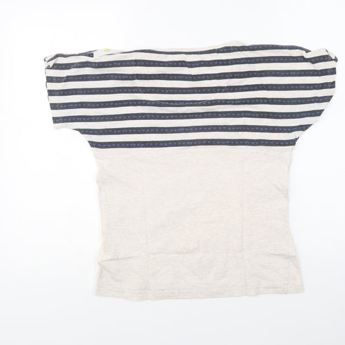 Marks and Spencer Womens Ivory Striped Cotton Basic T-Shirt Size 2XS Round Neck