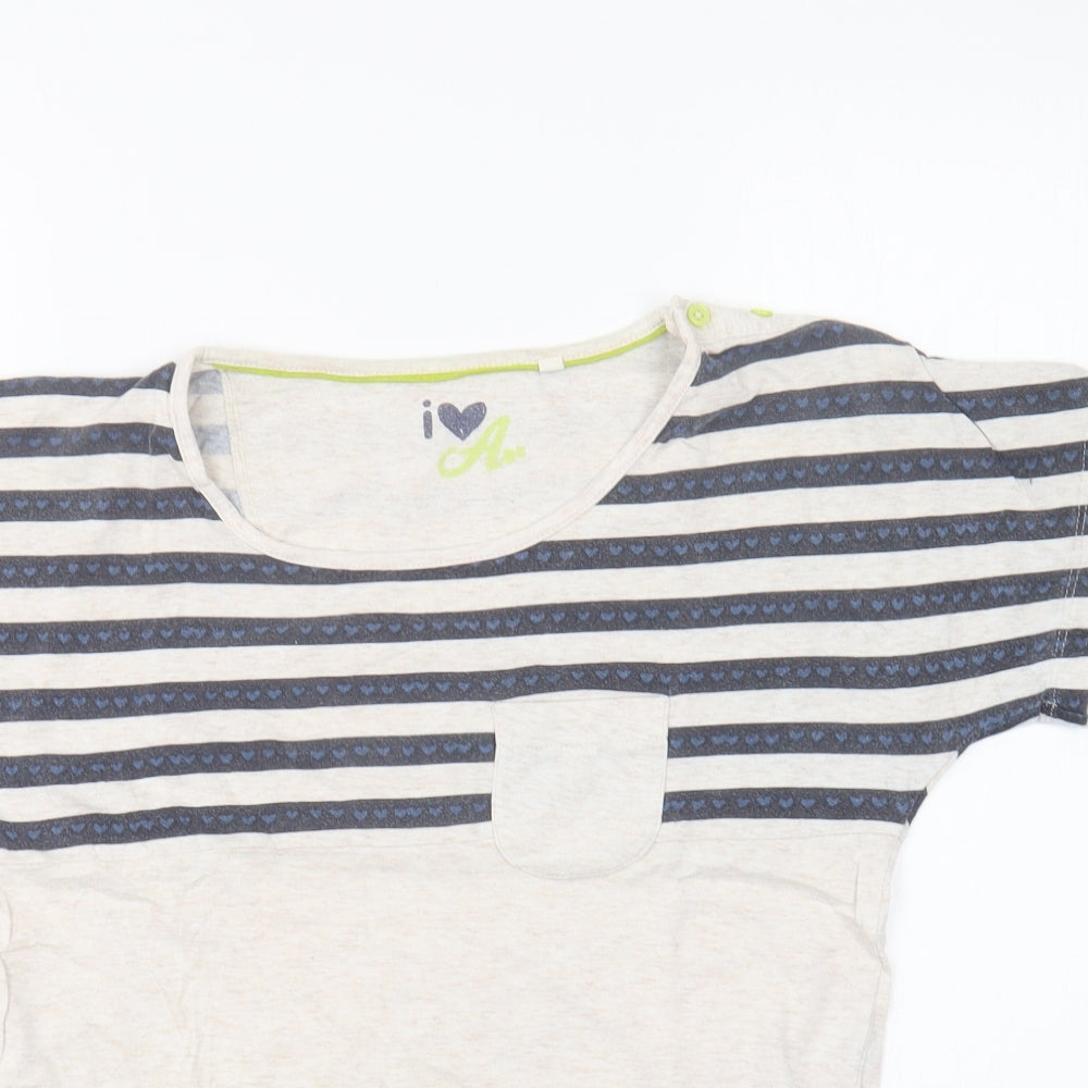 Marks and Spencer Womens Ivory Striped Cotton Basic T-Shirt Size 2XS Round Neck