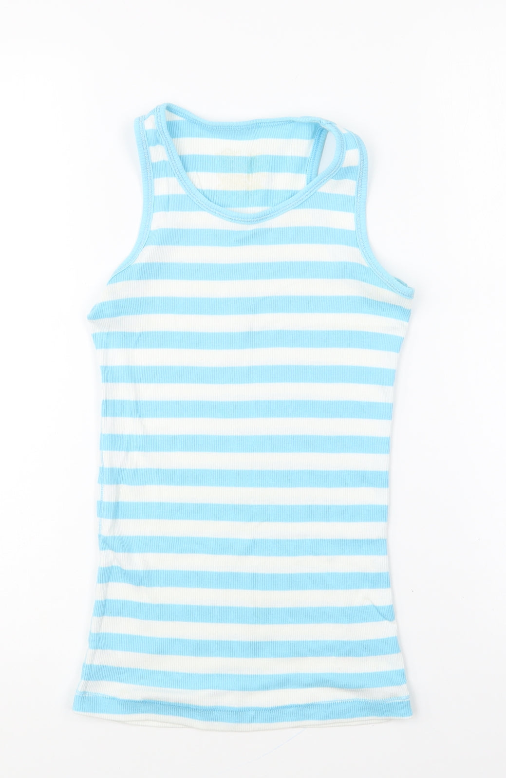 Dunnes Stores Girls Blue Striped Cotton Basic Tank Size 10-11 Years Round Neck Pullover