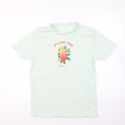 Dunnes Stores Womens Green Cotton Basic T-Shirt Size S Round Neck - Its that time