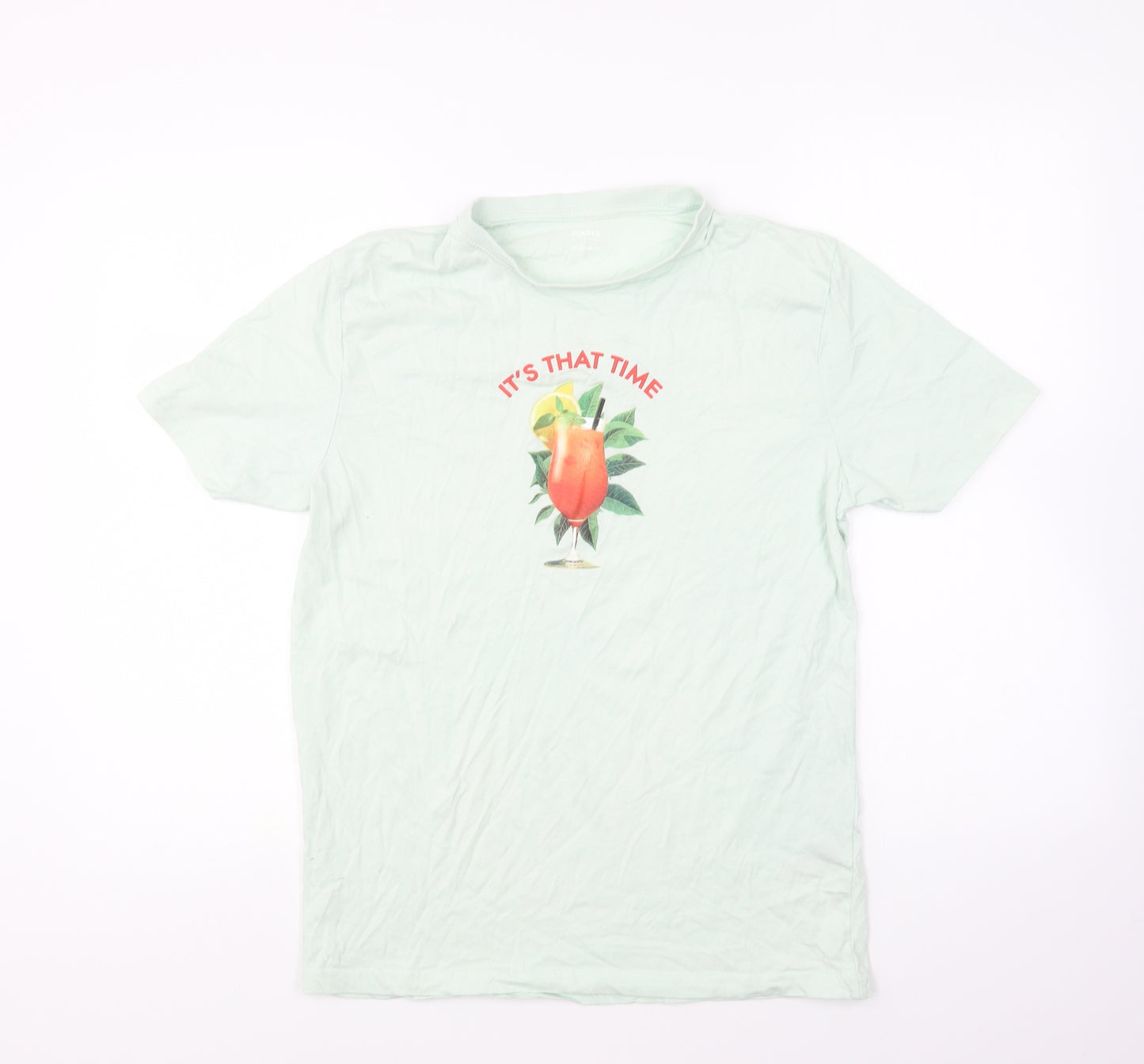 Dunnes Stores Womens Green Cotton Basic T-Shirt Size S Round Neck - Its that time