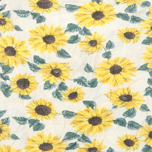 Divided by H&M Womens Yellow Floral Viscose Basic Button-Up Size 4 V-Neck
