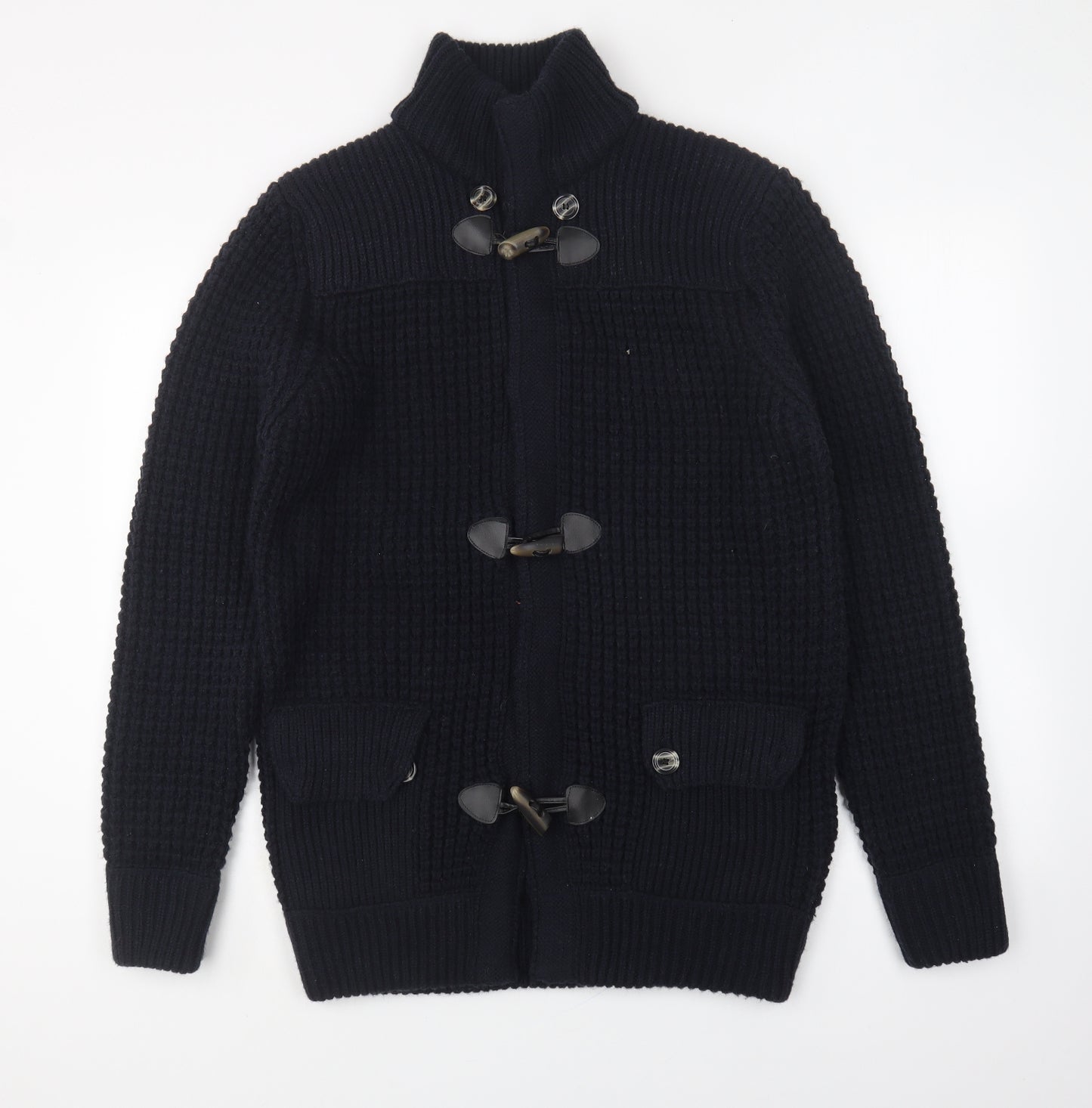 Benzene Mens Blue Collared Acrylic Cardigan Jumper Size L