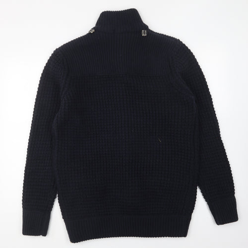 Benzene Mens Blue Collared Acrylic Cardigan Jumper Size L
