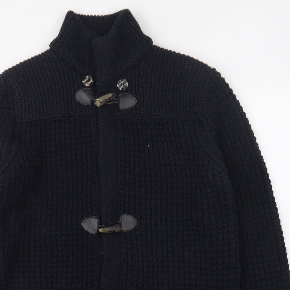 Benzene Mens Blue Collared Acrylic Cardigan Jumper Size L