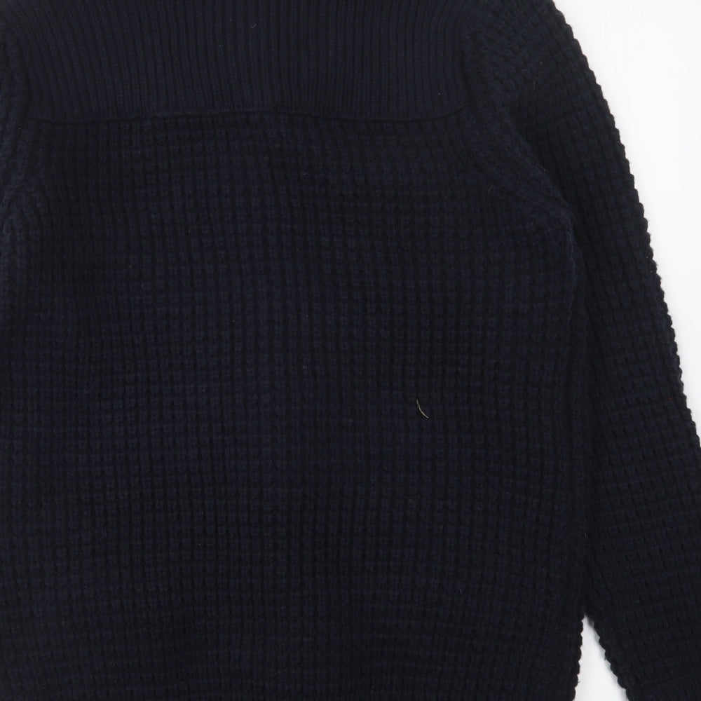Benzene Mens Blue Collared Acrylic Cardigan Jumper Size L