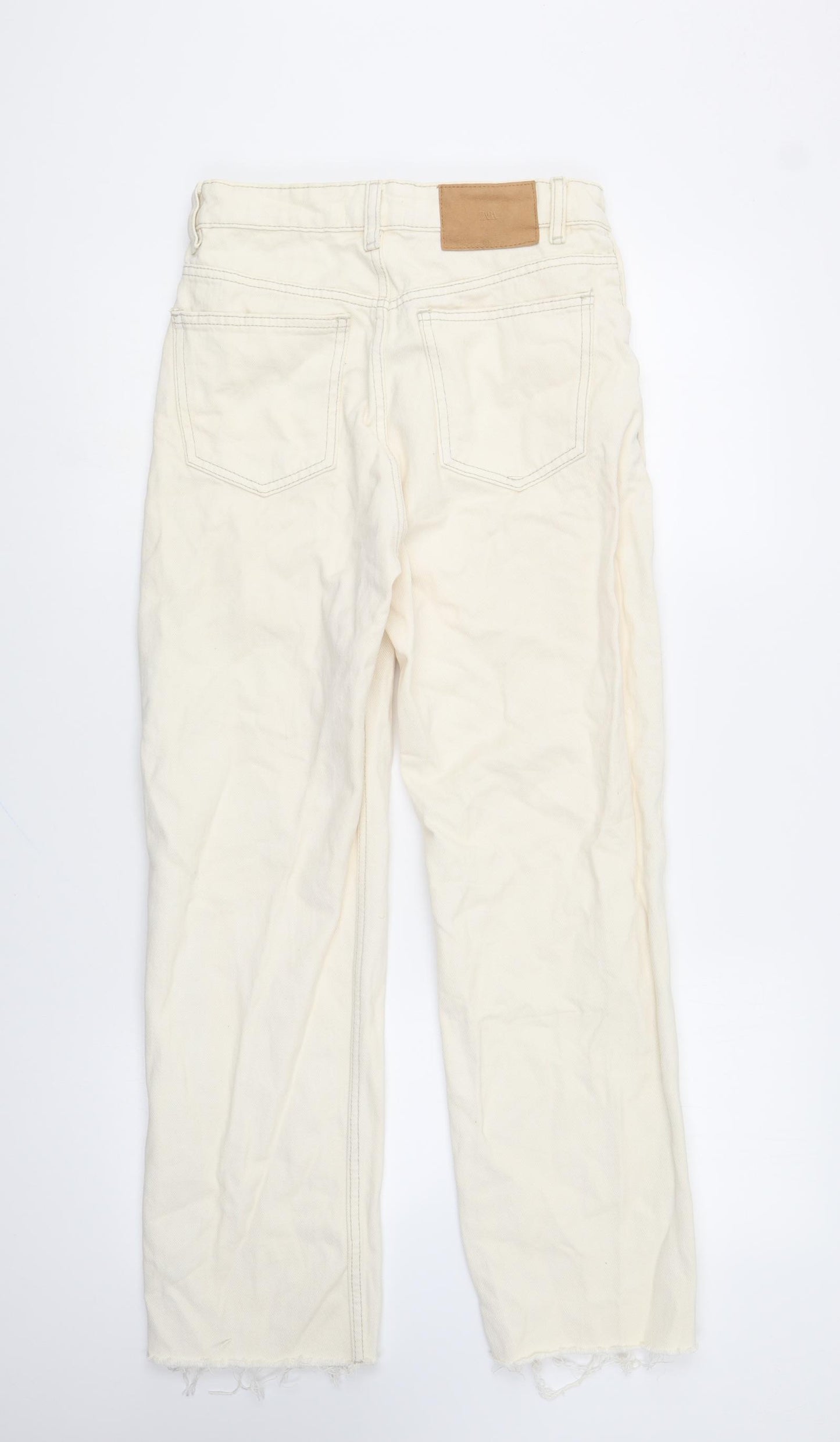 Zara Womens Ivory Cotton Straight Jeans Size 8 L26 in Regular Button