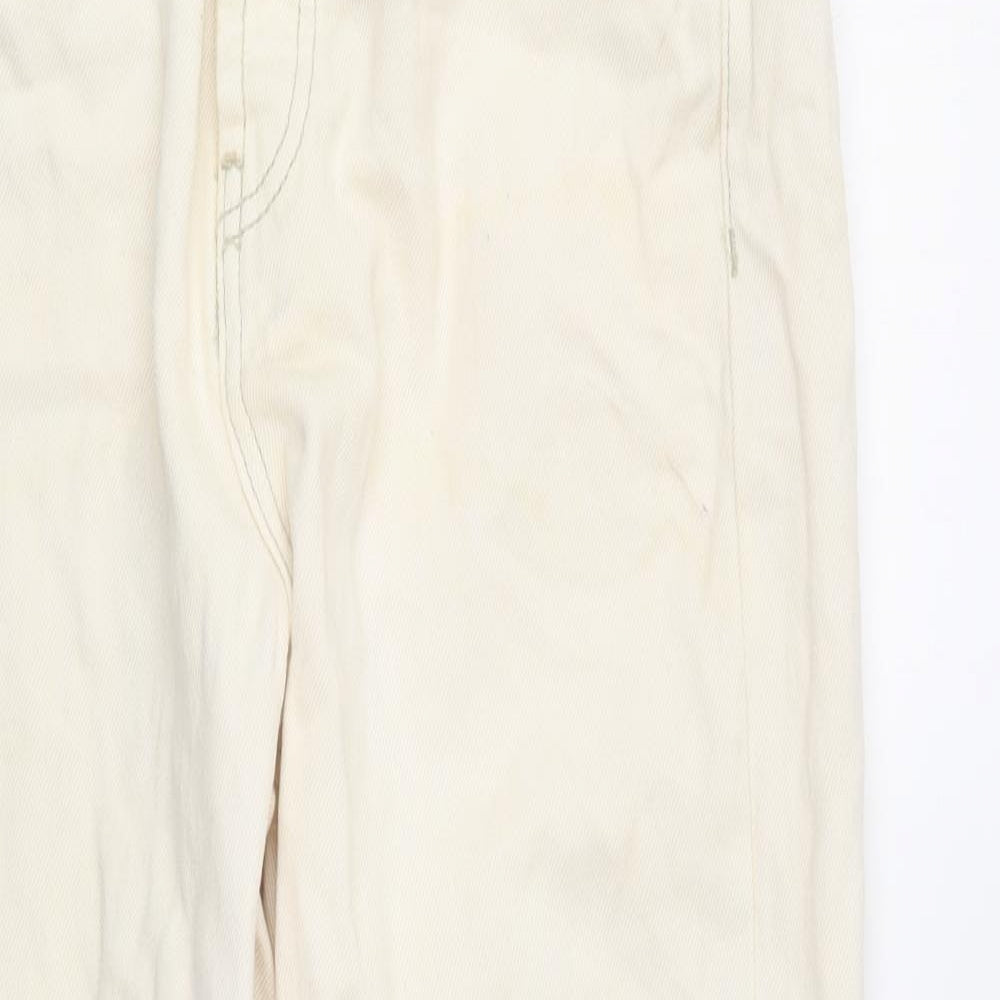 Zara Womens Ivory Cotton Straight Jeans Size 8 L26 in Regular Button