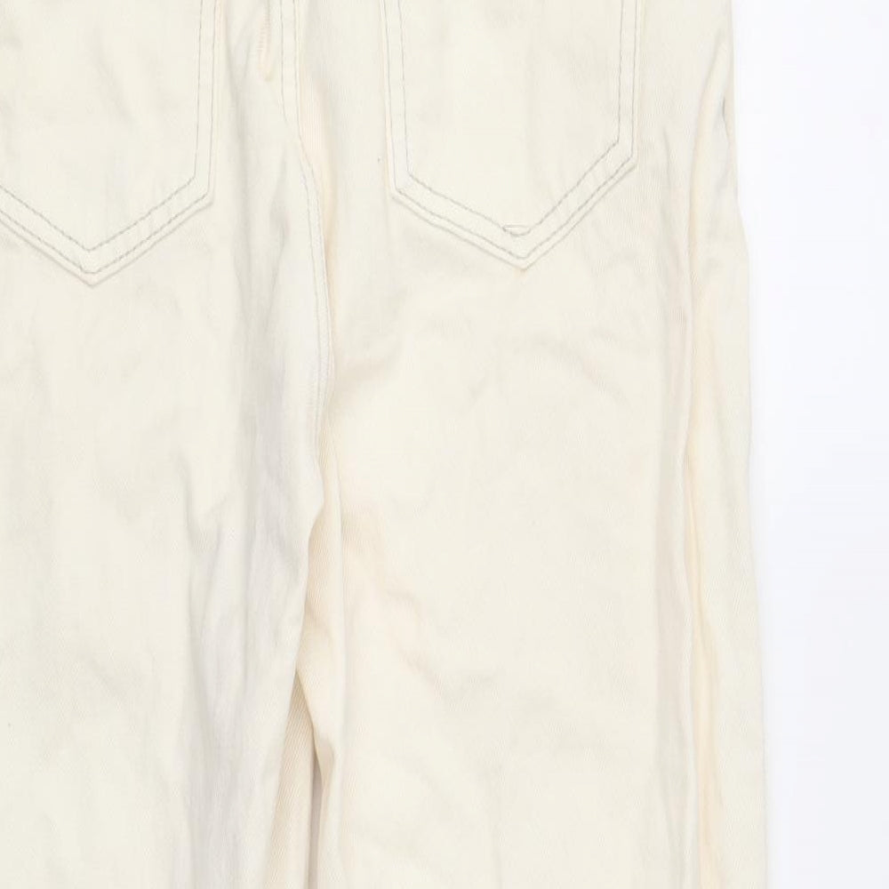 Zara Womens Ivory Cotton Straight Jeans Size 8 L26 in Regular Button