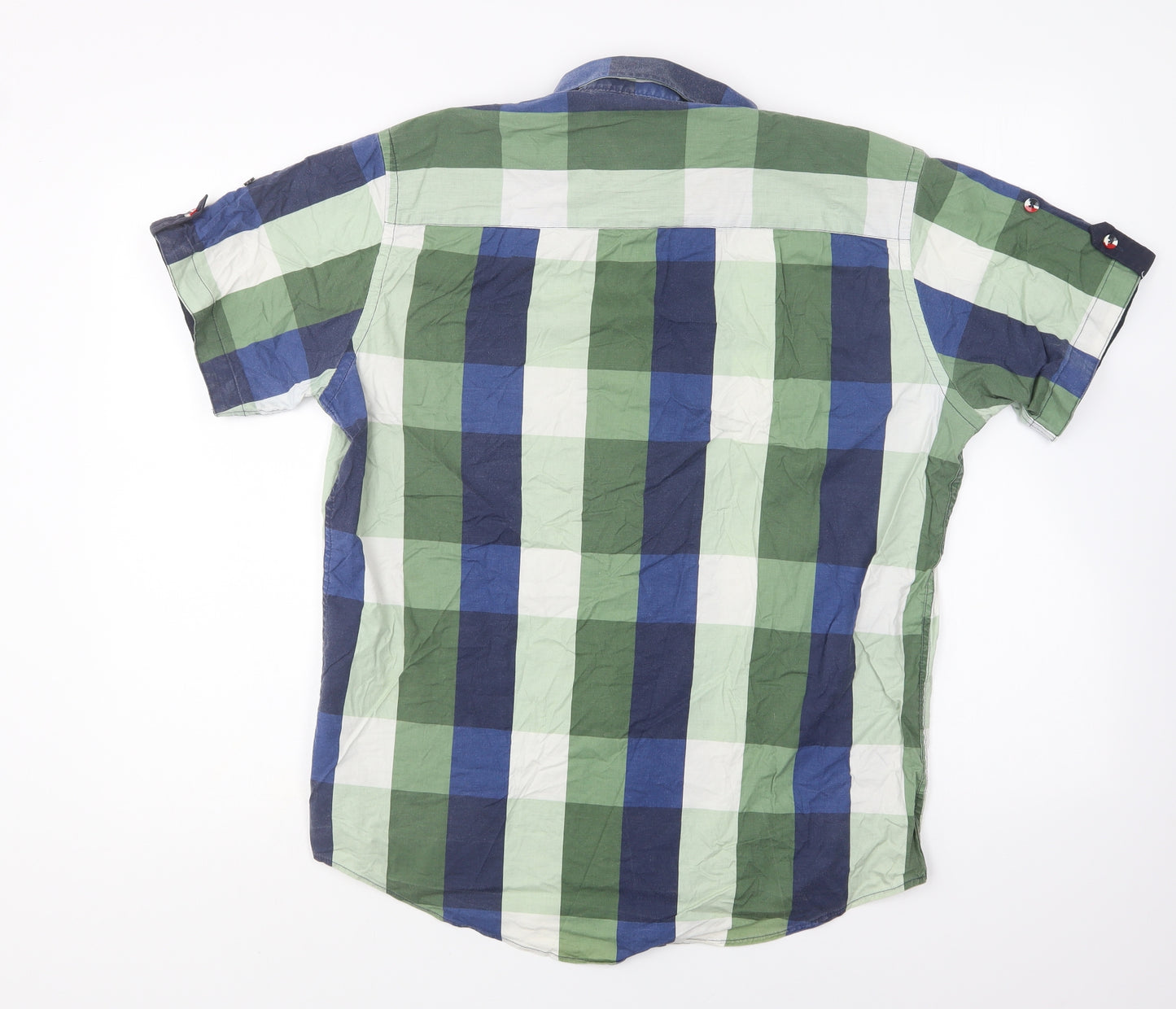 Tommy Hilfiger Mens Green Check Cotton Button-Up Size L Collared Button