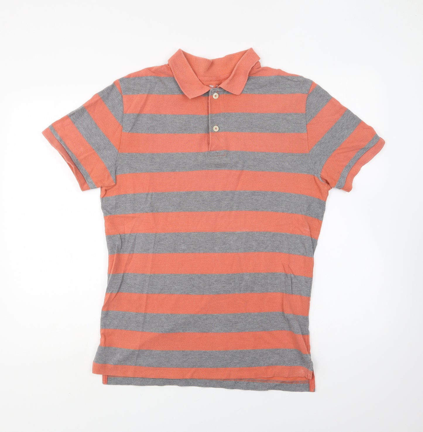 Gap Mens Pink Striped Cotton Polo Size M Collared Button