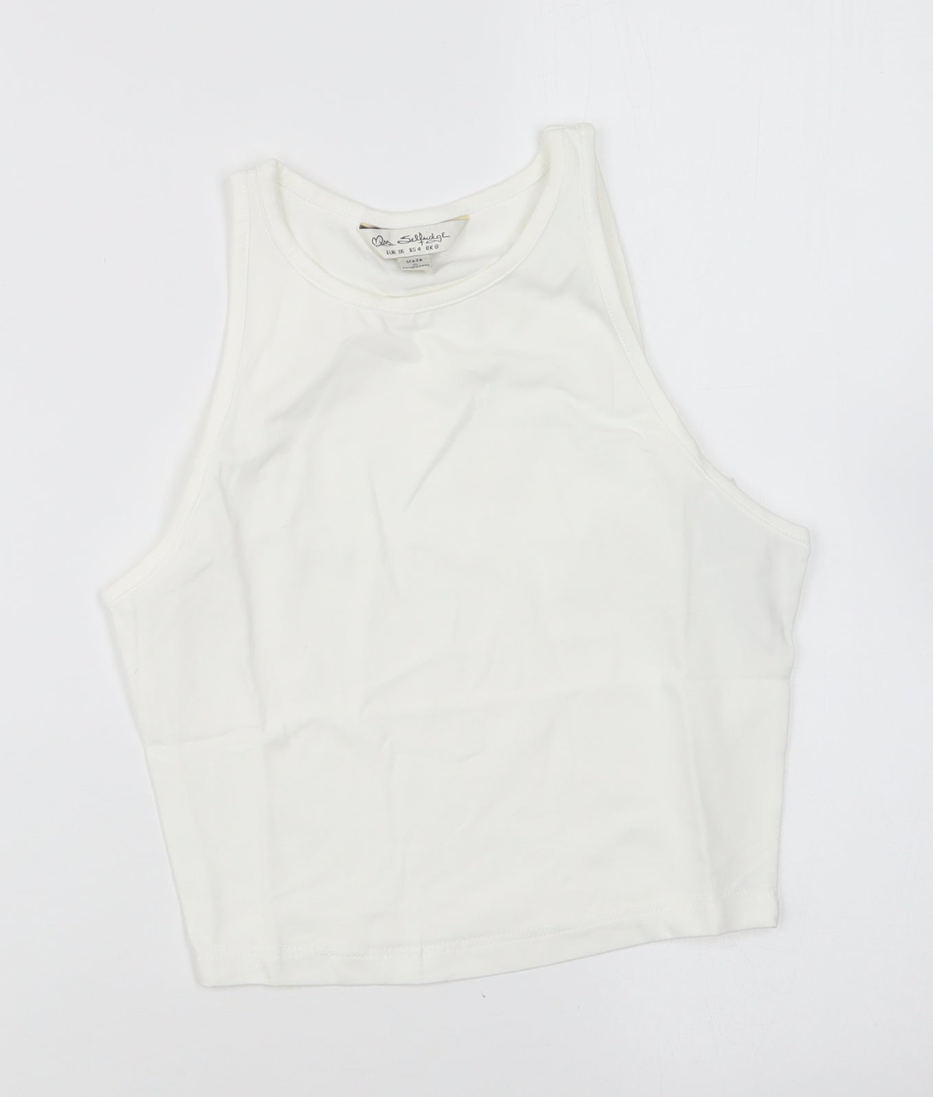 Miss Selfridge Womens White Cotton Cropped Tank Size 8 Round Neck