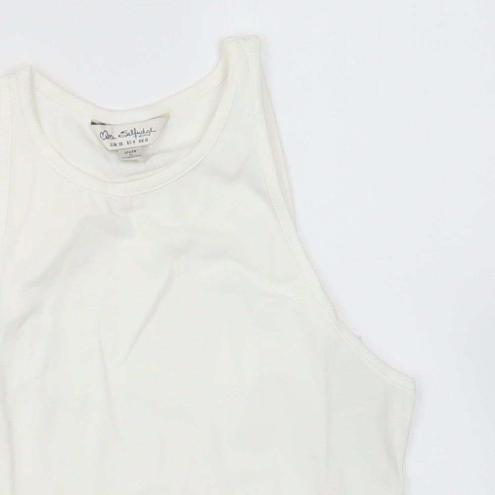 Miss Selfridge Womens White Cotton Cropped Tank Size 8 Round Neck