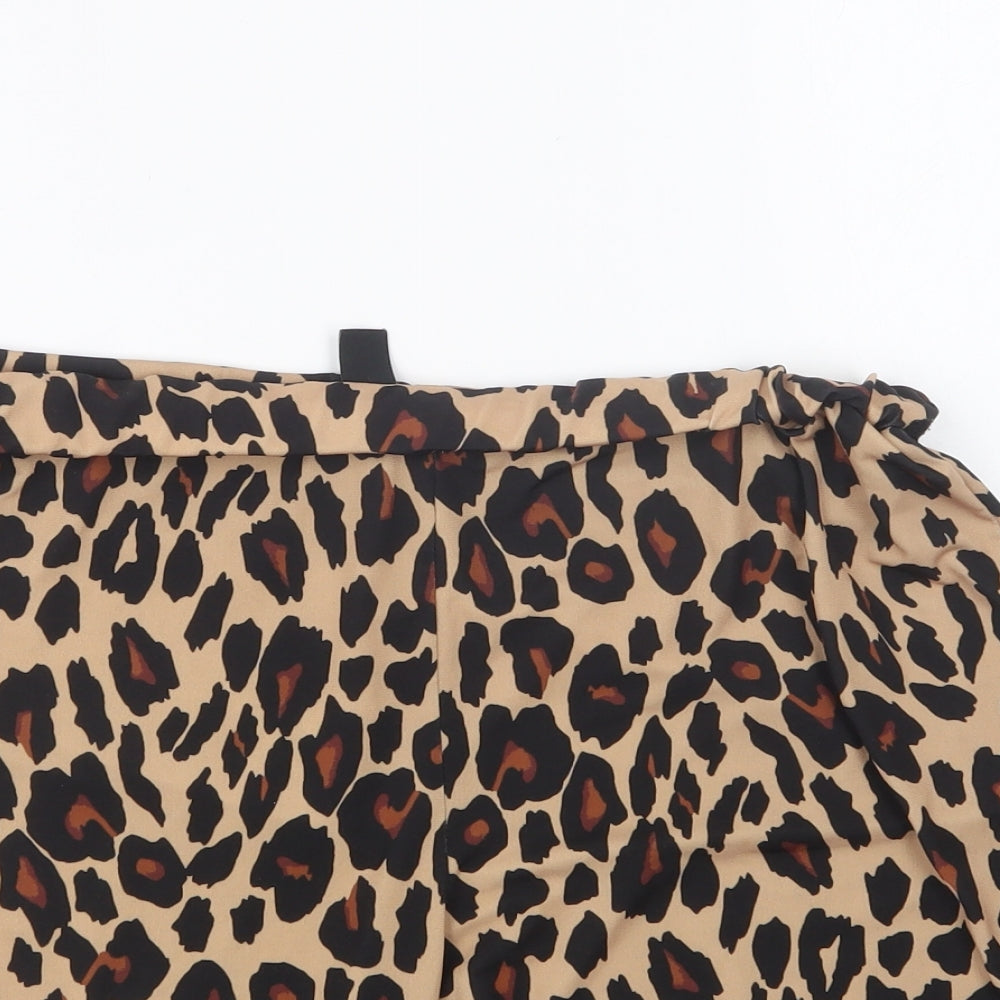 New Look Womens Brown Animal Print Polyester Compression Shorts Size 14 L7 in Regular Pull On - Leopard Print