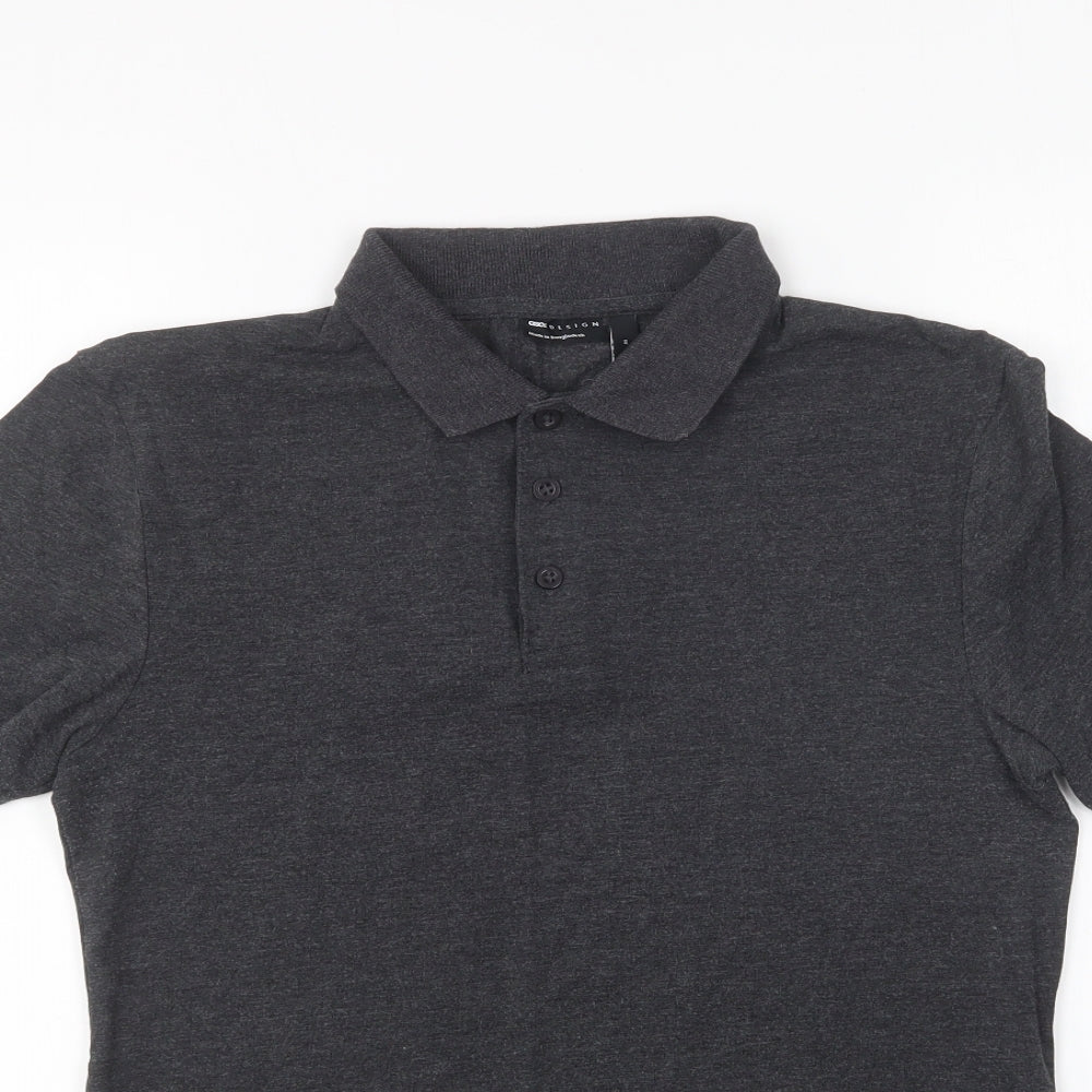 ASOS Mens Grey Cotton Polo Size M Collared Button