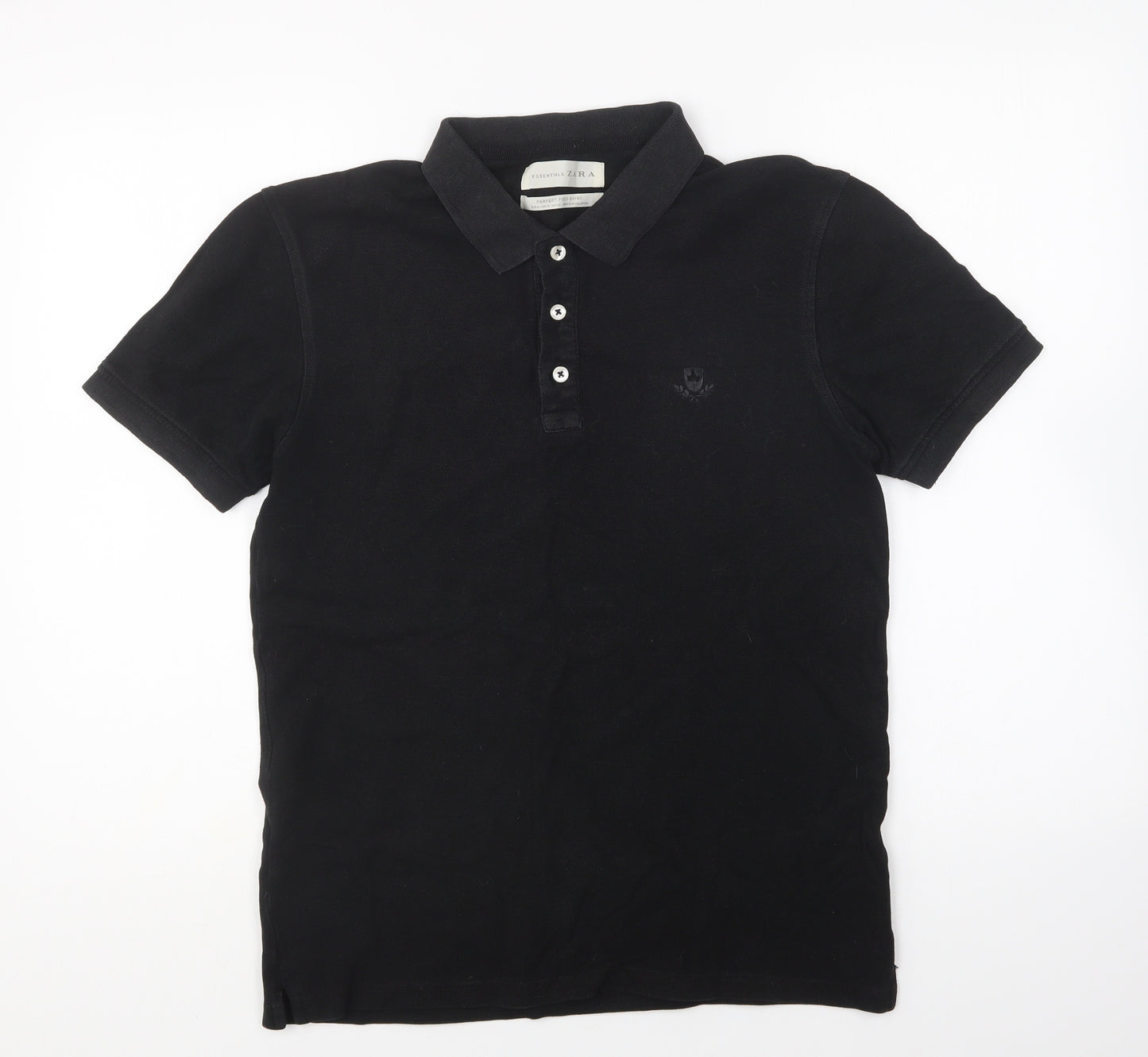 Zara Mens Black Cotton Polo Size M Collared Button