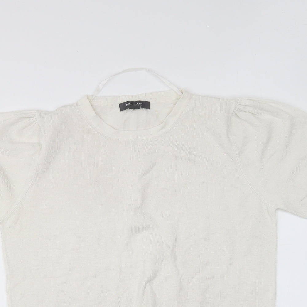 Primark Womens White Round Neck Cotton Pullover Jumper Size M