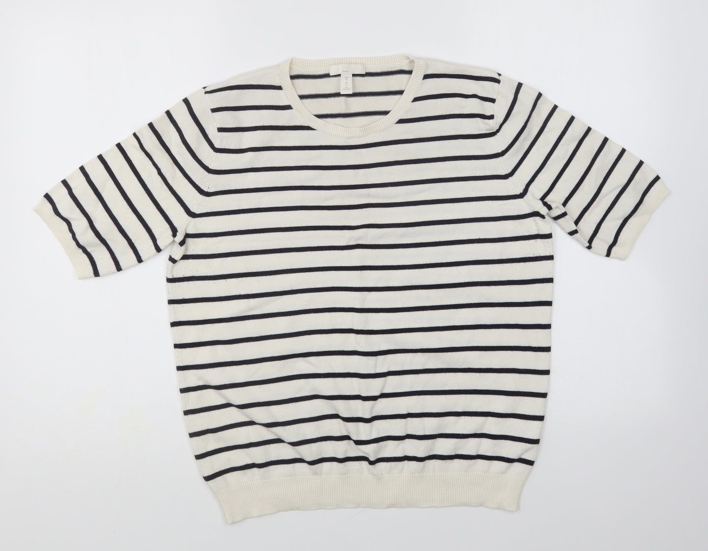 H&M Womens Blue Round Neck Striped Viscose Pullover Jumper Size M