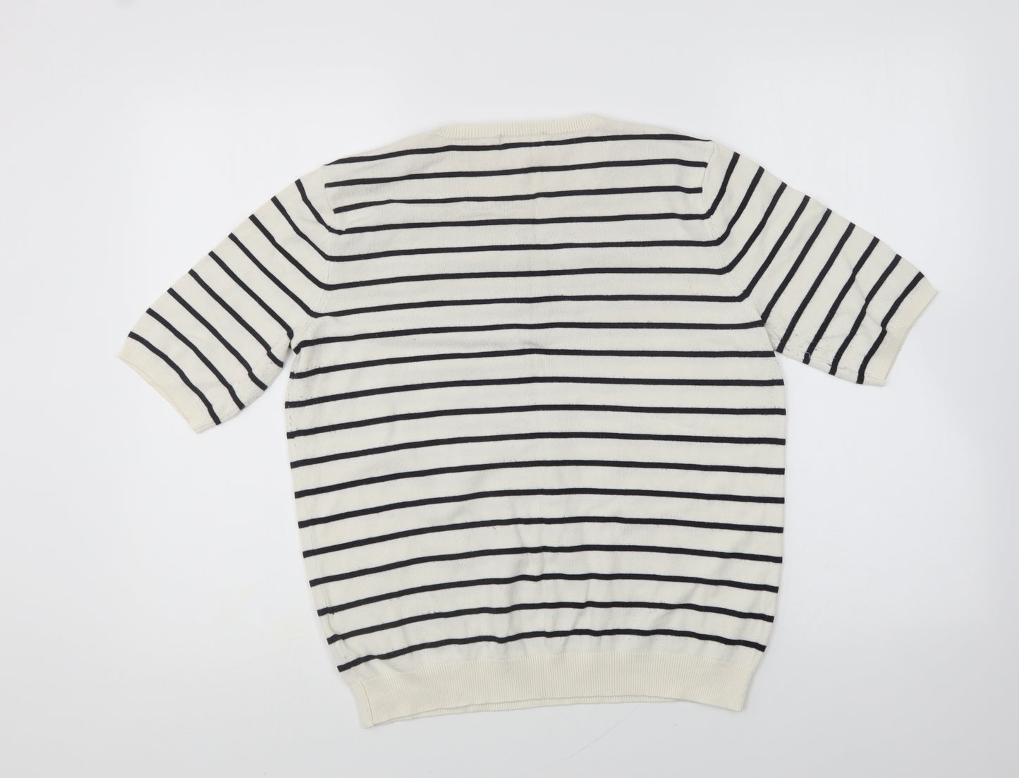 H&M Womens Blue Round Neck Striped Viscose Pullover Jumper Size M