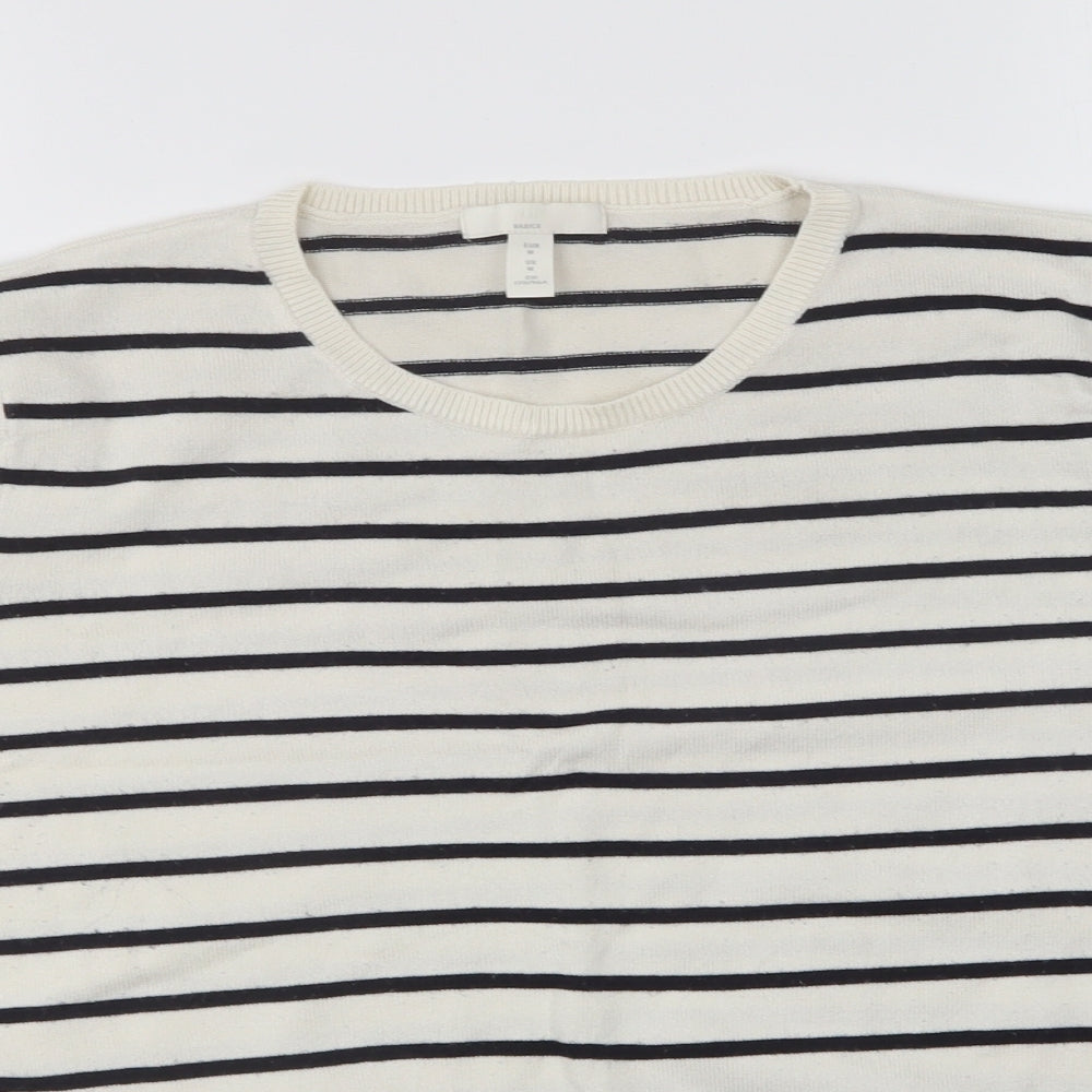 H&M Womens Blue Round Neck Striped Viscose Pullover Jumper Size M