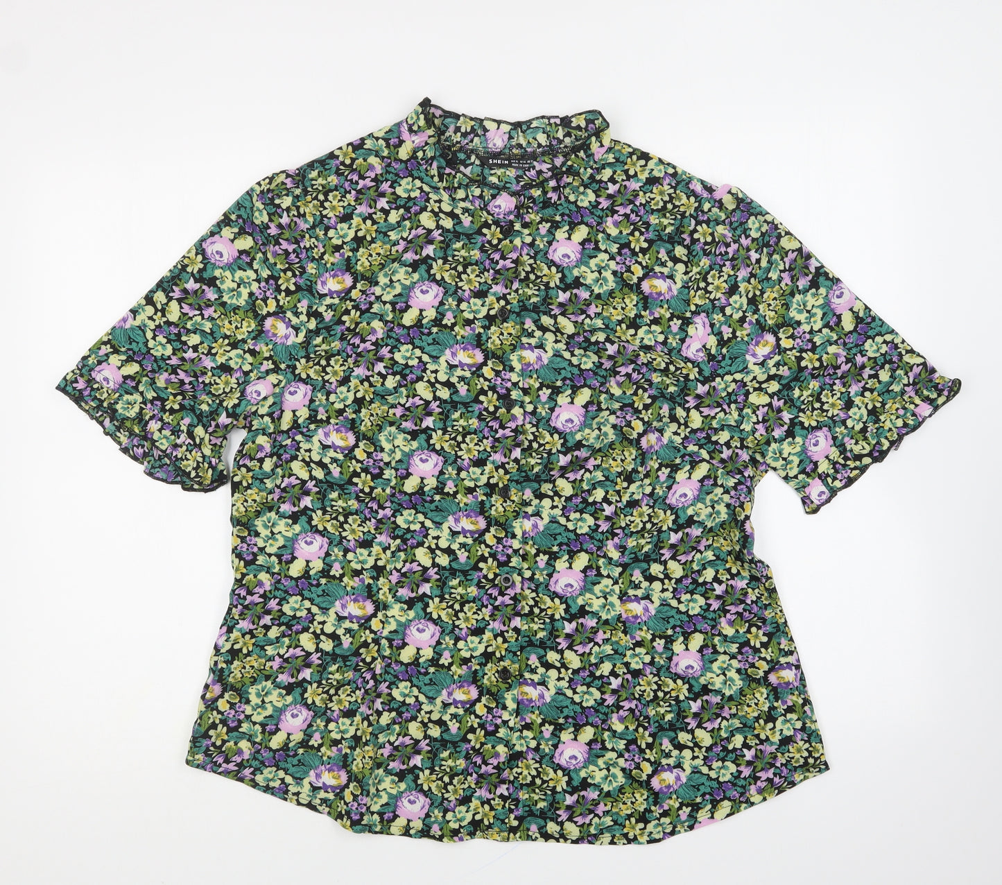 SheIn Womens Multicoloured Floral Polyester Basic Button-Up Size XL High Neck