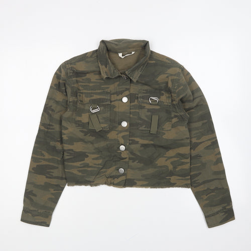 Matalan Girls Green Camouflage Jacket Size 13 Years Button