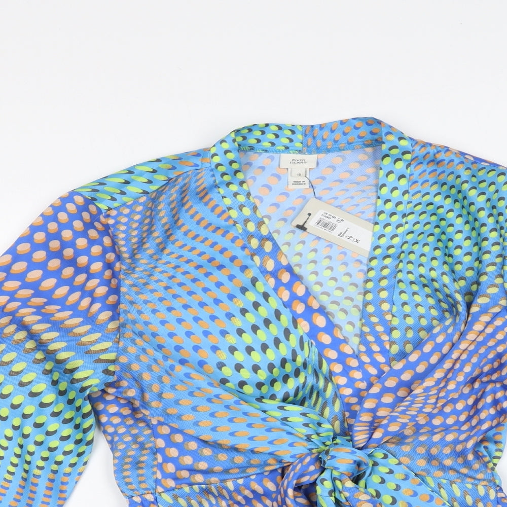 River Island Womens Black Geometric Polyester Basic Blouse Size 10 V-Neck