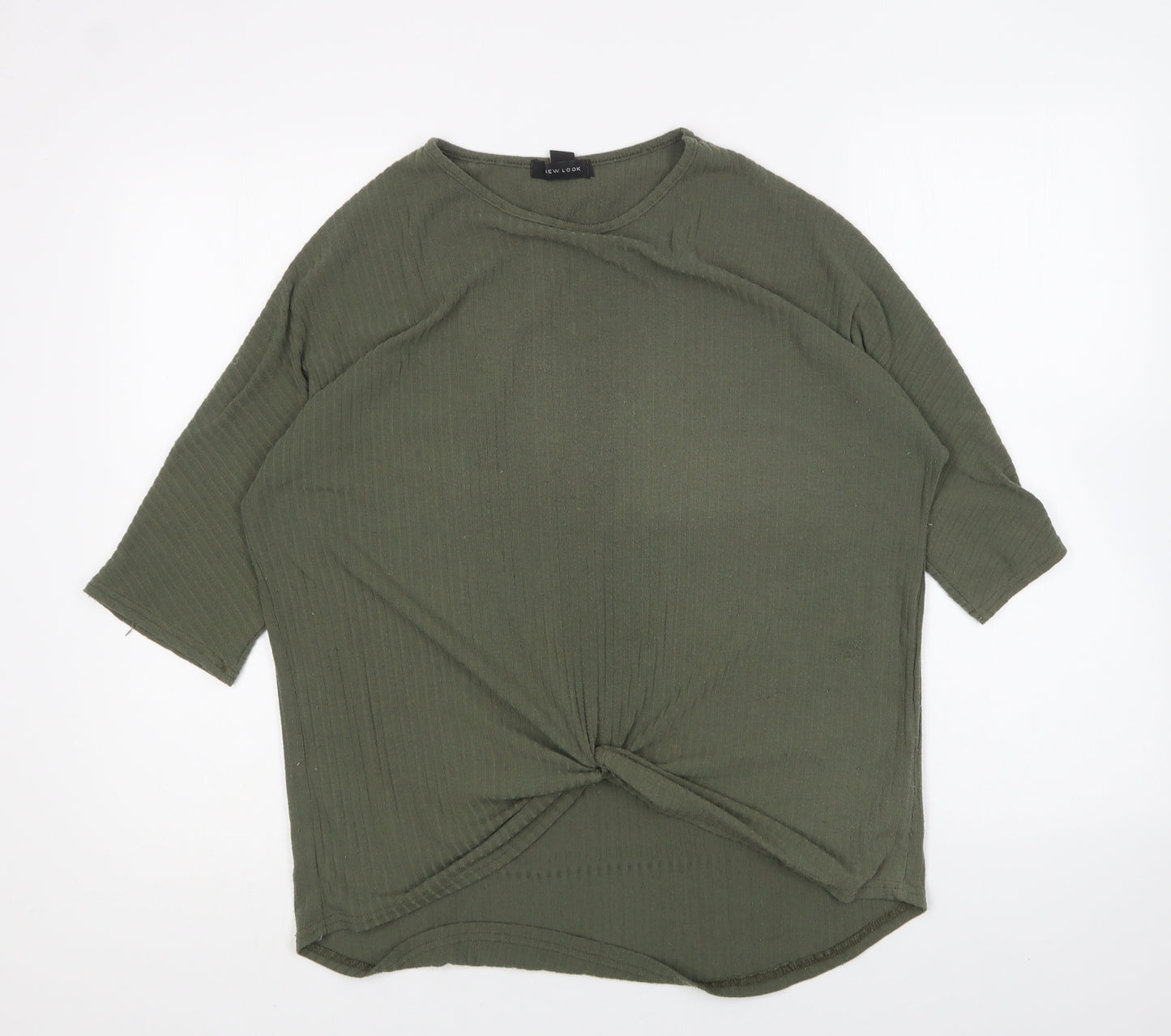 New Look Womens Green Polyester Basic T-Shirt Size 12 Round Neck - Knot Front