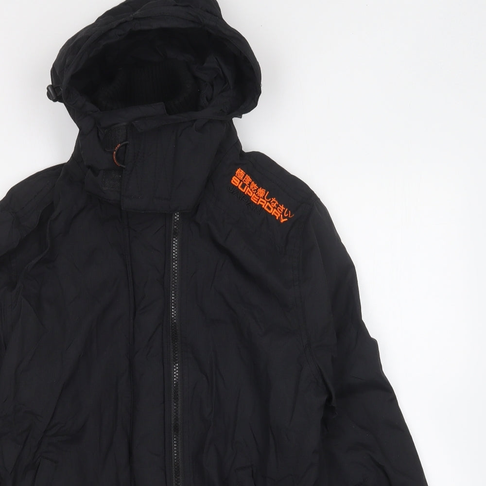 Superdry Womens Black Rain Coat Coat Size L Zip