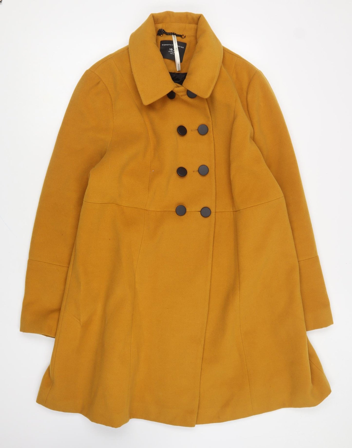 Dorothy Perkins Womens Yellow Pea Coat Coat Size 18 Button